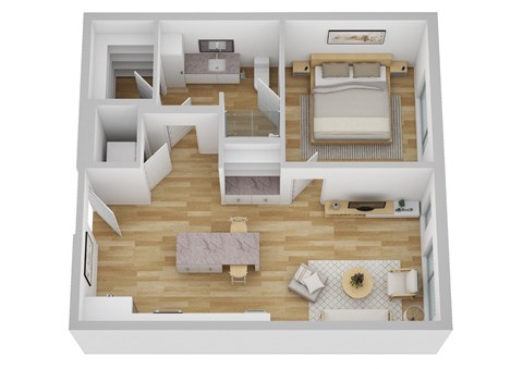 Floor plan for 1 bed, 1 bath, 643 sqft
